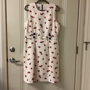 NWOT Anne Klein White Sleeveless Dress with Red Floral Design SZ 12 $159